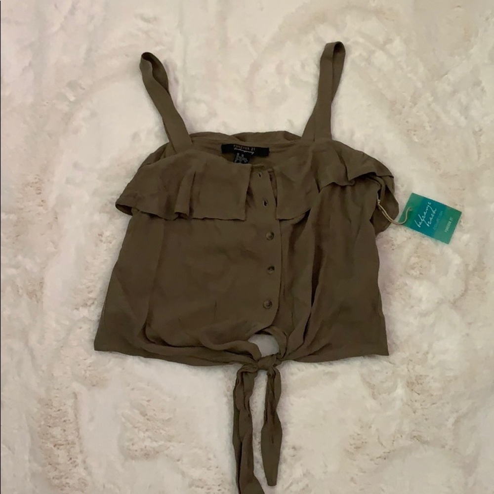 An olive colors woven shirt